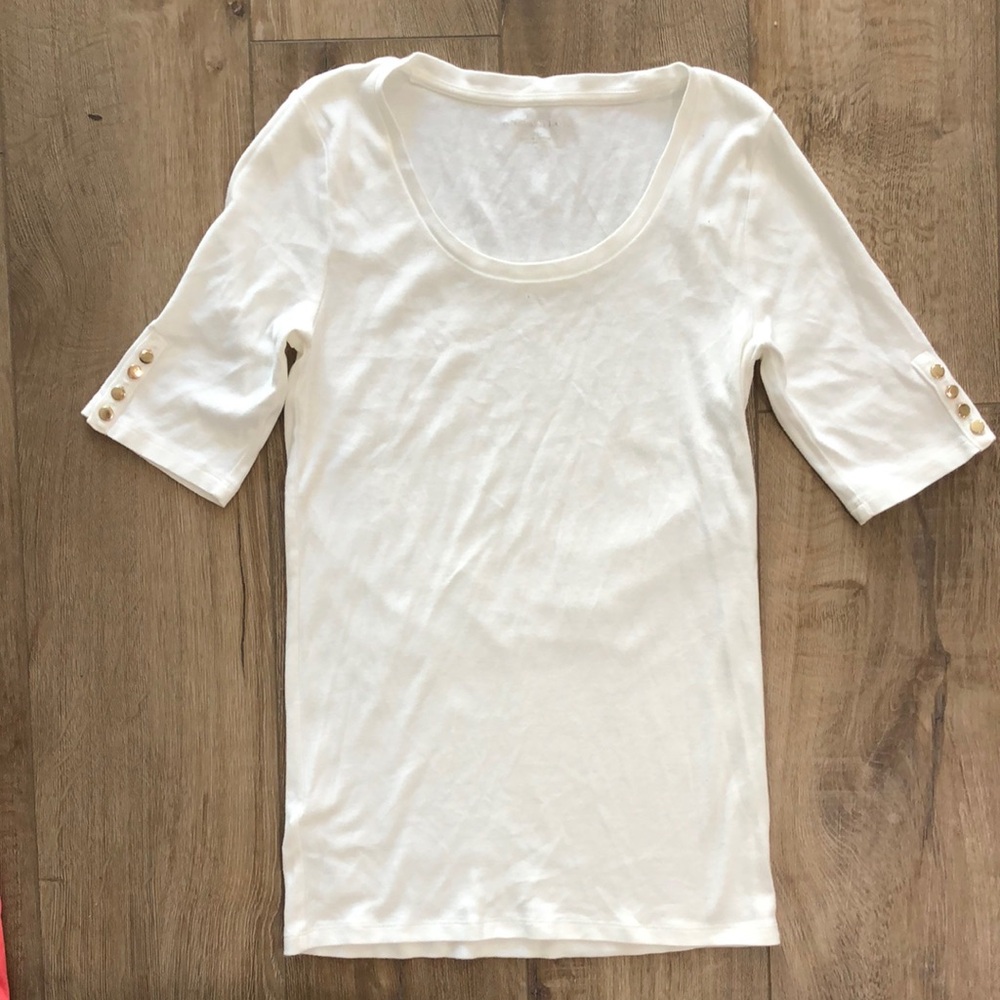 ANN TAYLOR Women's 100% Cotton White Top w/ Gold Button Detail